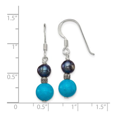Sterling Silver Black Freshwater Cultured Pearl & Turquoise Dangle Earrings – view 5