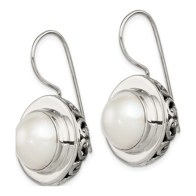 Sterling Silver Freshwater Cultured Pearl Filigree Mabe Dangle Earrings – view 3