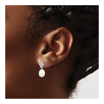 Sterling Silver Freshwater Cultured Pearl & CZ Dangle Earrings – view 4