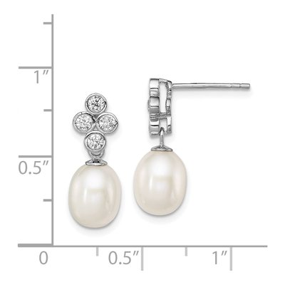 Sterling Silver Freshwater Cultured Pearl & CZ Dangle Earrings – view 5