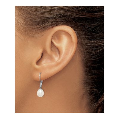 Sterling Silver Freshwater Cultured Pearl Leverback Earrings – view 4
