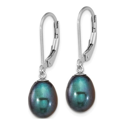 Sterling Silver Black Freshwater Cultured Pearl Leverback Earrings – view 2