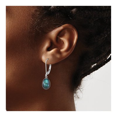 Sterling Silver Black Freshwater Cultured Pearl Leverback Earrings – view 3