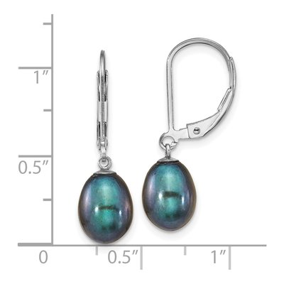 Sterling Silver Black Freshwater Cultured Pearl Leverback Earrings – view 4