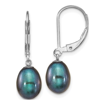 Sterling Silver Black Freshwater Cultured Pearl Leverback Earrings