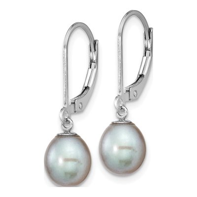 Sterling Silver Grey Freshwater Cultured Pearl Leverback Earrings – view 2