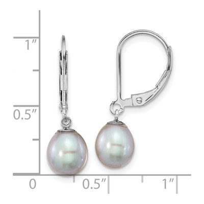 Sterling Silver Grey Freshwater Cultured Pearl Leverback Earrings – view 4