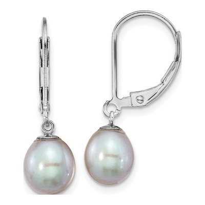 Sterling Silver Grey Freshwater Cultured Pearl Leverback Earrings