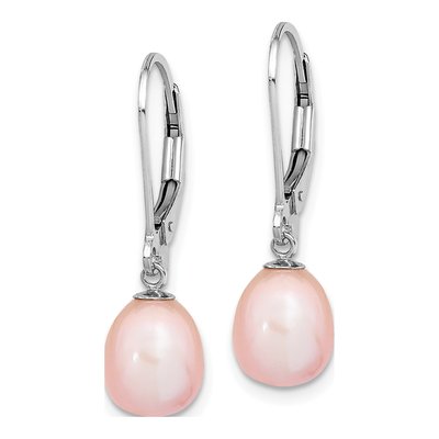 Sterling Silver Pink Freshwater Cultured Pearl Teardrop Leverback Earrings – view 2