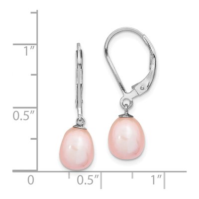Sterling Silver Pink Freshwater Cultured Pearl Teardrop Leverback Earrings – view 4