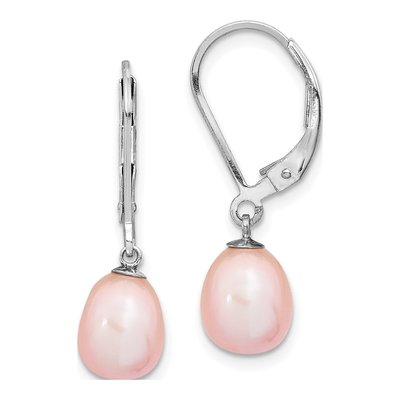 Sterling Silver Pink Freshwater Cultured Pearl Teardrop Leverback Earrings
