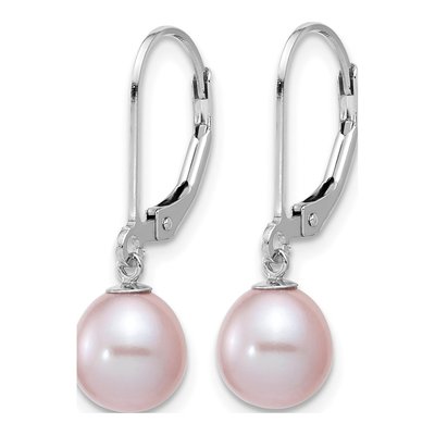 Sterling Silver Purple Freshwater Cultured Pearl Leverback Earrings – view 2
