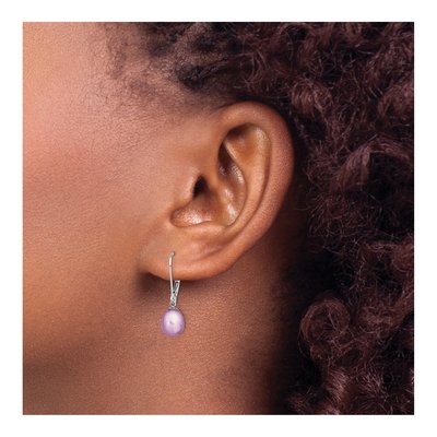 Sterling Silver Purple Freshwater Cultured Pearl Leverback Earrings – view 3