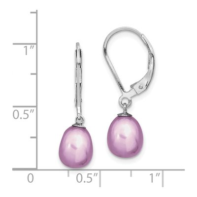 Sterling Silver Purple Freshwater Cultured Pearl Leverback Earrings – view 4
