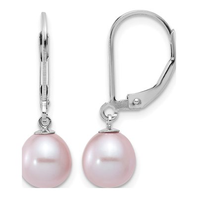 Sterling Silver Purple Freshwater Cultured Pearl Leverback Earrings