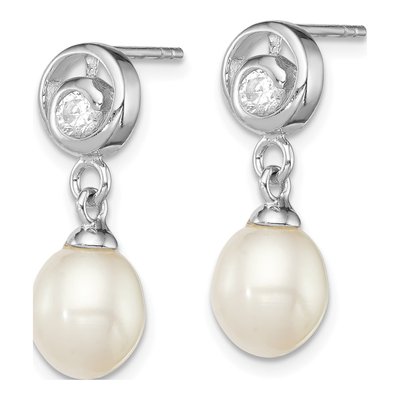 Sterling Silver Freshwater Cultured Pearl & CZ Dangle Earrings – view 3