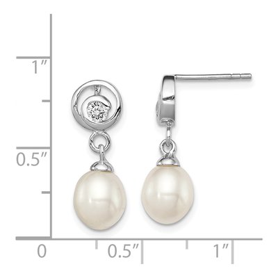 Sterling Silver Freshwater Cultured Pearl & CZ Dangle Earrings – view 5