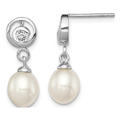 Sterling Silver Freshwater Cultured Pearl & CZ Dangle Earrings