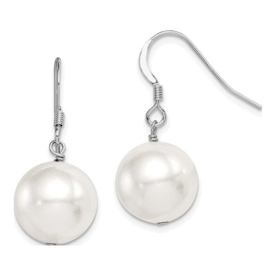 Sterling Silver Simulated Pearl Shell Dangle Earrings
