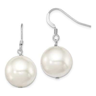 Sterling Silver Simulated Pearl Shell Dangle Earrings