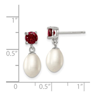 Sterling Silver Freshwater Cultured Pearl & Garnet Dangle Earrings – view 5