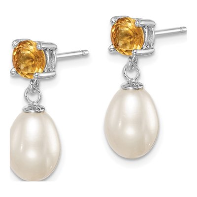 Sterling Silver Freshwater Cultured Pearl & Citrine Teardrop 94CI Dangle Earrings – view 3