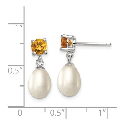Sterling Silver Freshwater Cultured Pearl & Citrine Teardrop 94CI Dangle Earrings – view 5