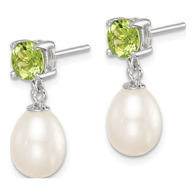 Sterling Silver Freshwater Cultured Pearl & Peridot Teardrop Dangle Earrings – view 2