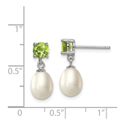 Sterling Silver Freshwater Cultured Pearl & Peridot Teardrop Dangle Earrings – view 4