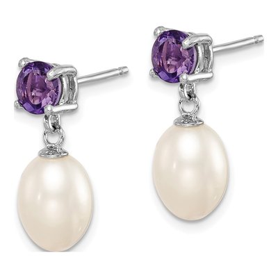 Sterling Silver Freshwater Cultured Pearl & Amethyst Dangle Earrings – view 2