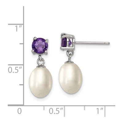 Sterling Silver Freshwater Cultured Pearl & Amethyst Dangle Earrings – view 4