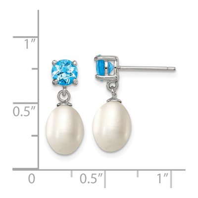 Sterling Silver Freshwater Cultured Pearl & Sky Blue Topaz Dangle Earrings – view 5