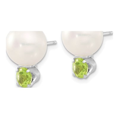 Sterling Silver Freshwater Cultured Pearl & Peridot Button Stud Earrings – view 3