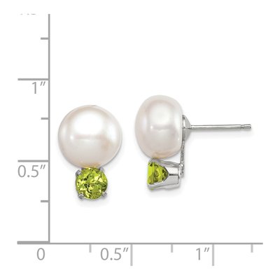 Sterling Silver Freshwater Cultured Pearl & Peridot Button Stud Earrings – view 5