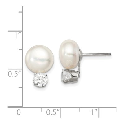 Sterling Silver Freshwater Cultured Pearl & White Topaz Rh-Pltd Button Stud Earrings – view 5
