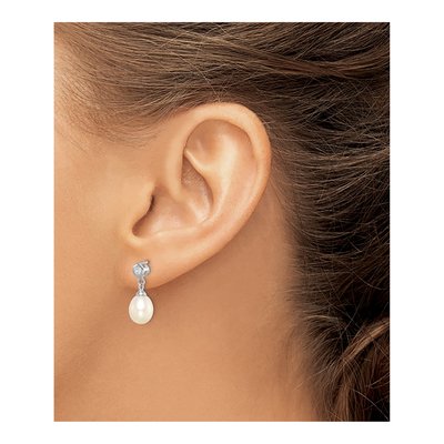Sterling Silver Freshwater Cultured Pearl & CZ Dangle Earrings – view 4