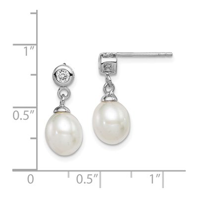 Sterling Silver Freshwater Cultured Pearl & CZ Dangle Earrings – view 5