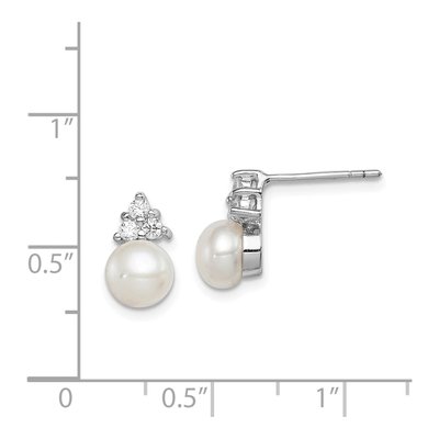 Sterling Silver Round Freshwater Cultured Pearl & CZ Button Stud Earrings – view 4