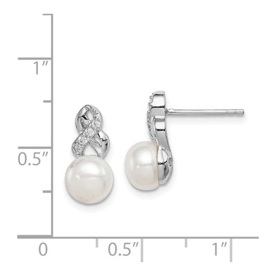 Sterling Silver Round Freshwater Cultured Pearl & CZ Button Stud Earrings – view 5
