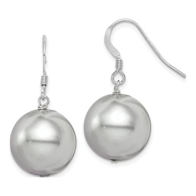Sterling Silver Simulated Pearl Shell Dangle Earrings