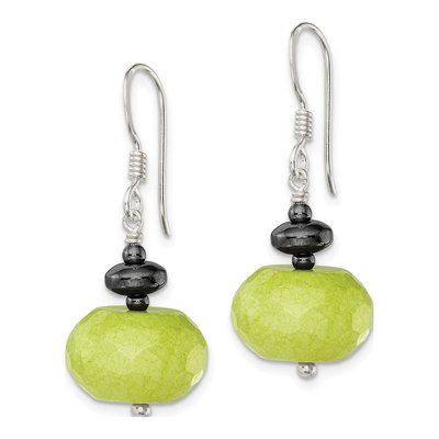 Sterling Silver Green Jade Hematite Dangle Earrings – view 3