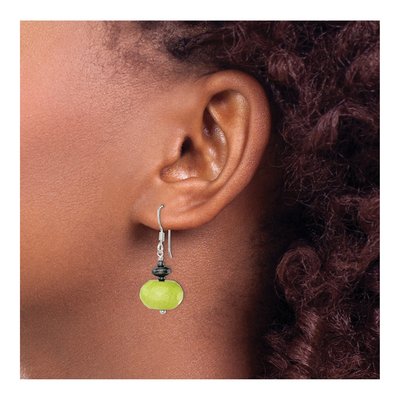 Sterling Silver Green Jade Hematite Dangle Earrings – view 4
