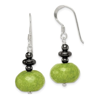 Sterling Silver Green Jade Hematite Dangle Earrings