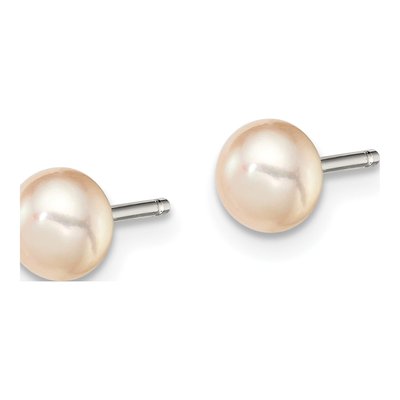 Sterling Silver Pink Freshwater Cultured Pearl Girls' Button Stud Earrings – view 2