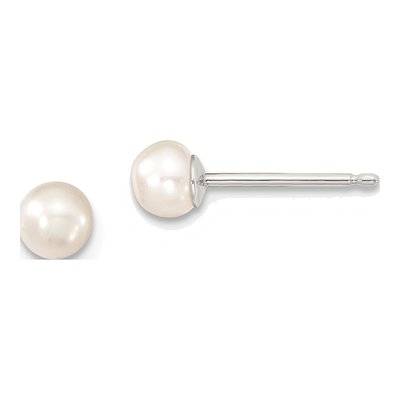 Sterling Silver Button Freshwater Cultured Pearl Girls' Stud Earrings