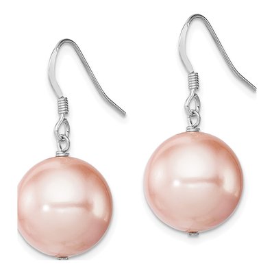 Sterling Silver Simulated Pearl Shell Dangle Earrings – view 3