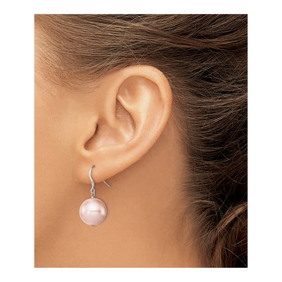 Sterling Silver Simulated Pearl Shell Dangle Earrings – view 4