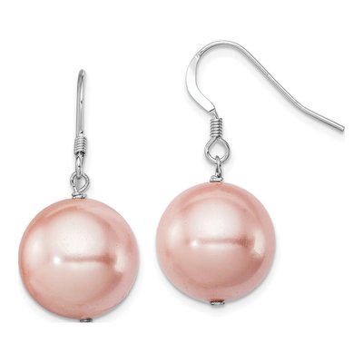 Sterling Silver Simulated Pearl Shell Dangle Earrings