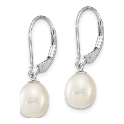 Sterling Silver Pink & White Pearl Leverback Earrings – view 3