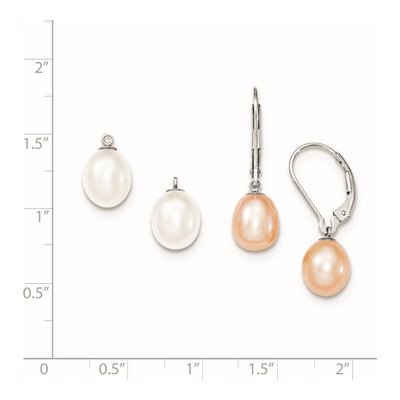 Sterling Silver Pink & White Pearl Leverback Earrings – view 4